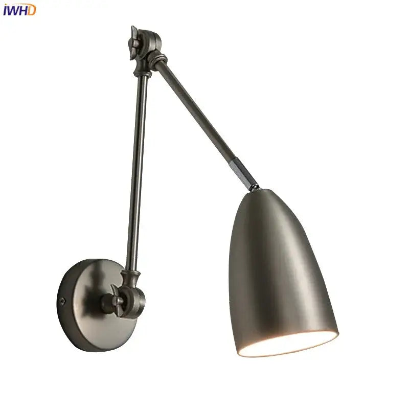 Industrial matte black adjustable swing long arm wall lamp bedroom