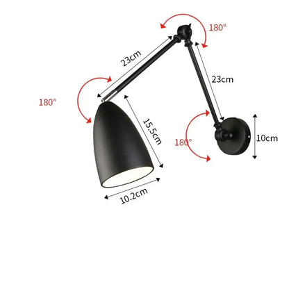 Industrial matte black adjustable swing long arm wall lamp bedroom