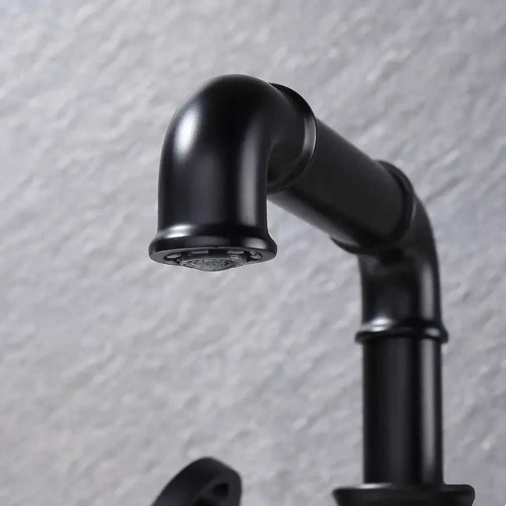 Industrial matte black brass bathroom faucets with wheel handles