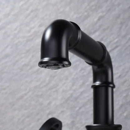 Industrial matte black brass bathroom faucets with wheel handles