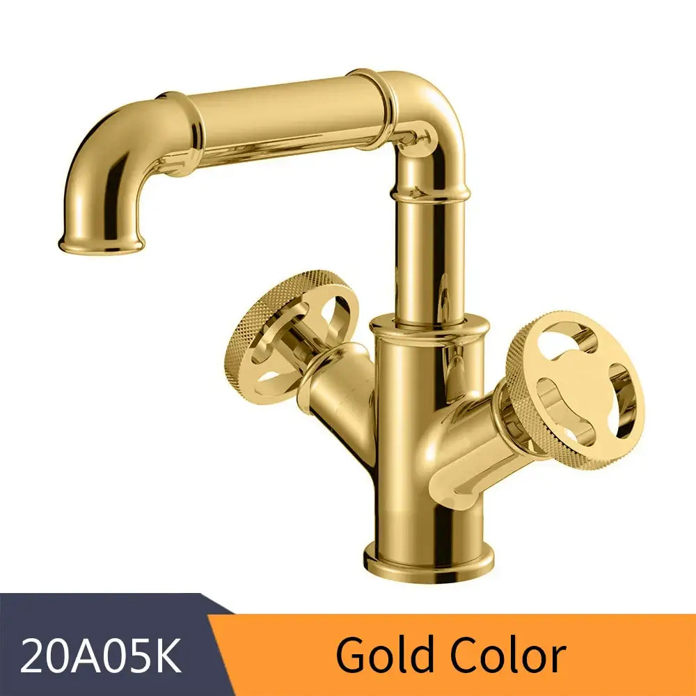 Industrial matte black brass bathroom faucets with wheel handles