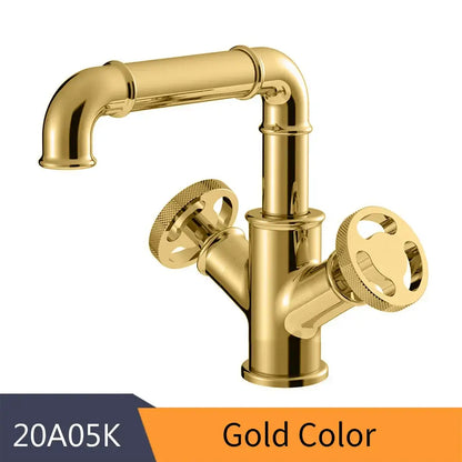 Industrial matte black brass bathroom faucets with wheel handles