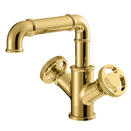 Industrial matte black brass bathroom faucets with wheel handles