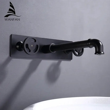 Industrial matte black dual handles basin faucet bathroom decor