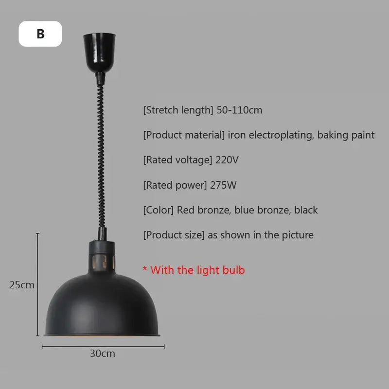 Industrial matte black electric food heat preservation lamp kitchen