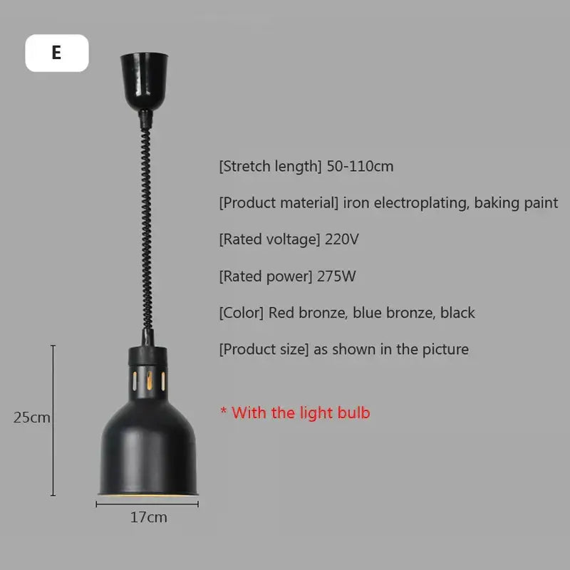 Industrial matte black electric food heat preservation lamp kitchen