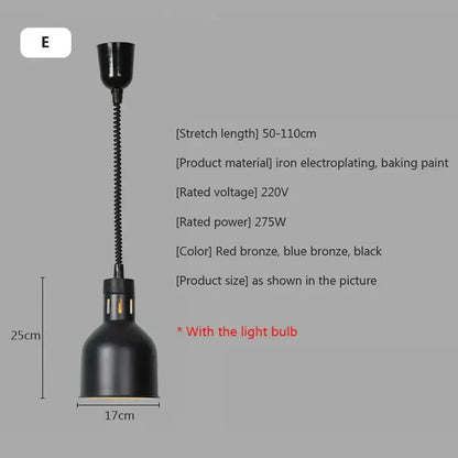 Industrial matte black electric food heat preservation lamp kitchen