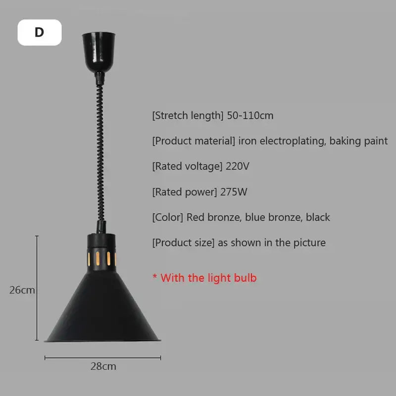 Industrial matte black electric food heat preservation lamp kitchen