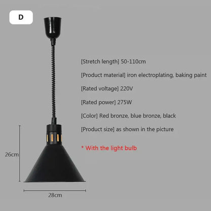 Industrial matte black electric food heat preservation lamp kitchen
