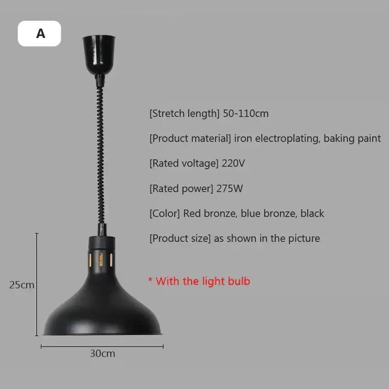 Industrial matte black electric food heat preservation lamp kitchen