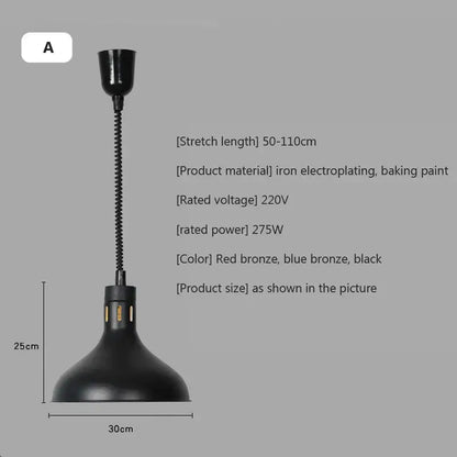 Industrial matte black electric food heat preservation lamp kitchen