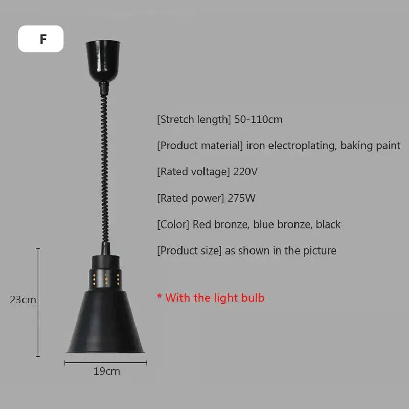 Industrial matte black electric food heat preservation lamp kitchen