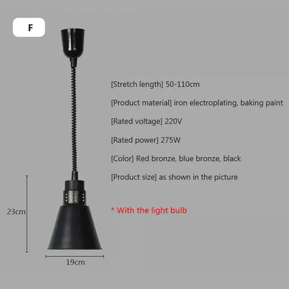 Industrial matte black electric food heat preservation lamp kitchen