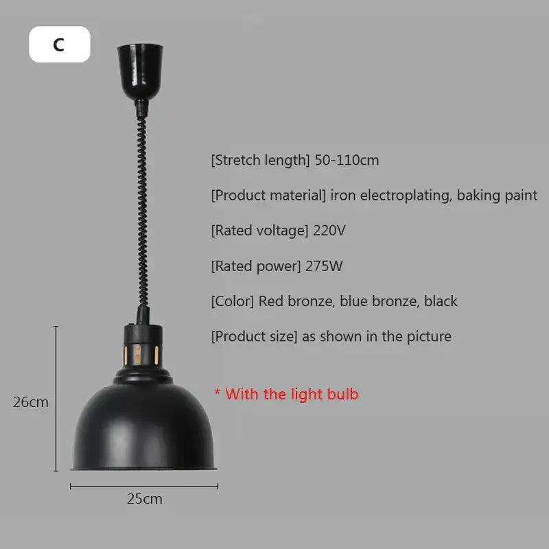 Industrial matte black electric food heat preservation lamp kitchen