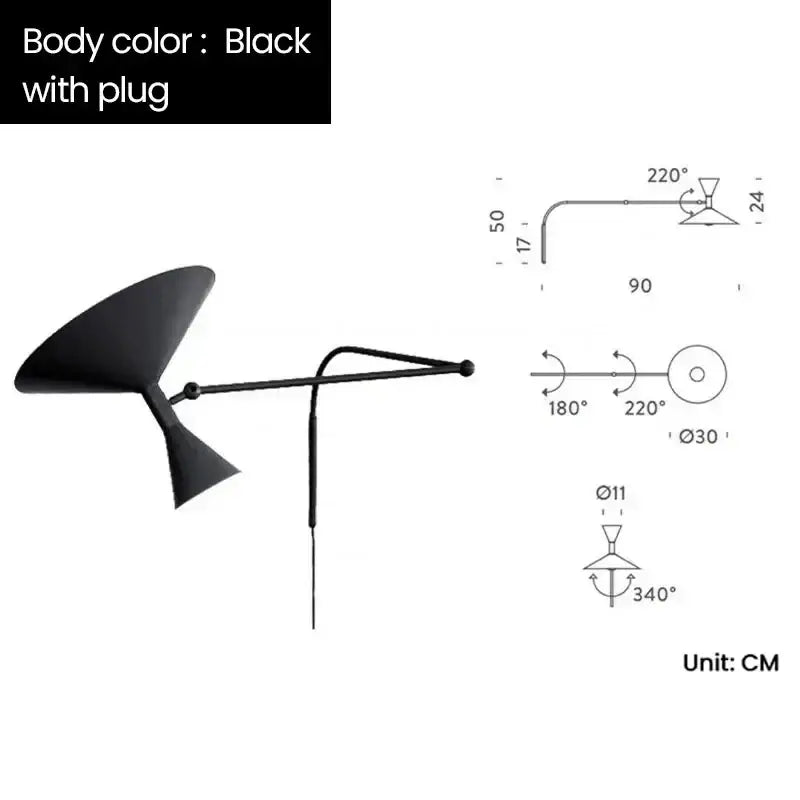 Industrial matte black rotatable wall sconce lamp bedroom