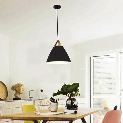 Industrial matte black & wood pendant light fixture kitchen