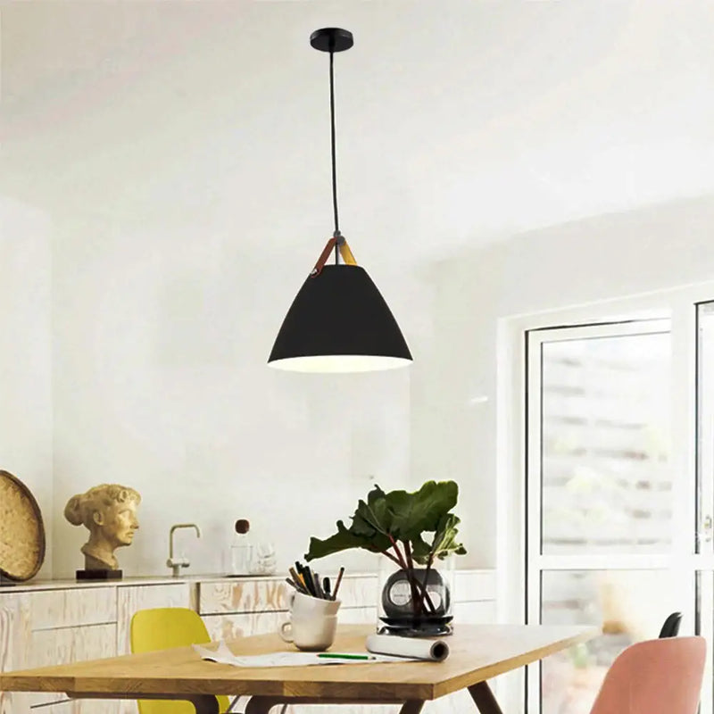 Industrial matte black & wood pendant light fixture kitchen