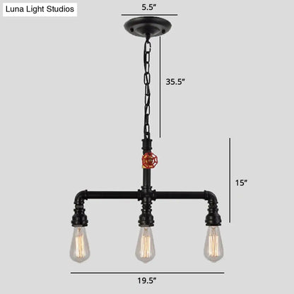 DecorBites™ Industrial Metal 3-Head Hanging Light with Red Valve Decor - Water Pipe Restaurant Island Lamp