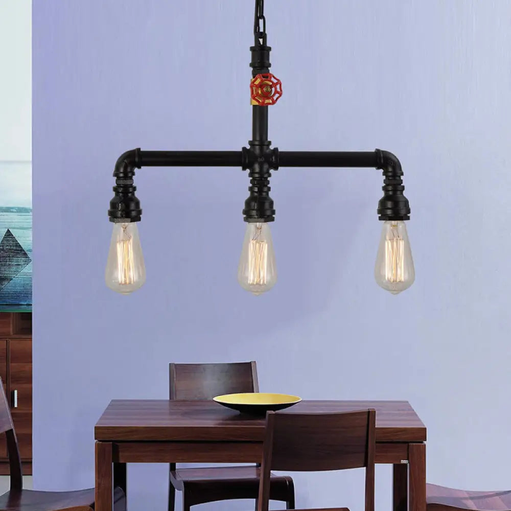 DecorBites™ Industrial Metal 3-Head Hanging Light with Red Valve Decor - Water Pipe Restaurant Island Lamp