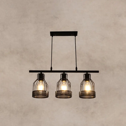 DecorBites™ Industrial Metal Bar Chandelier: Black Birdcage Island Lighting Fixture