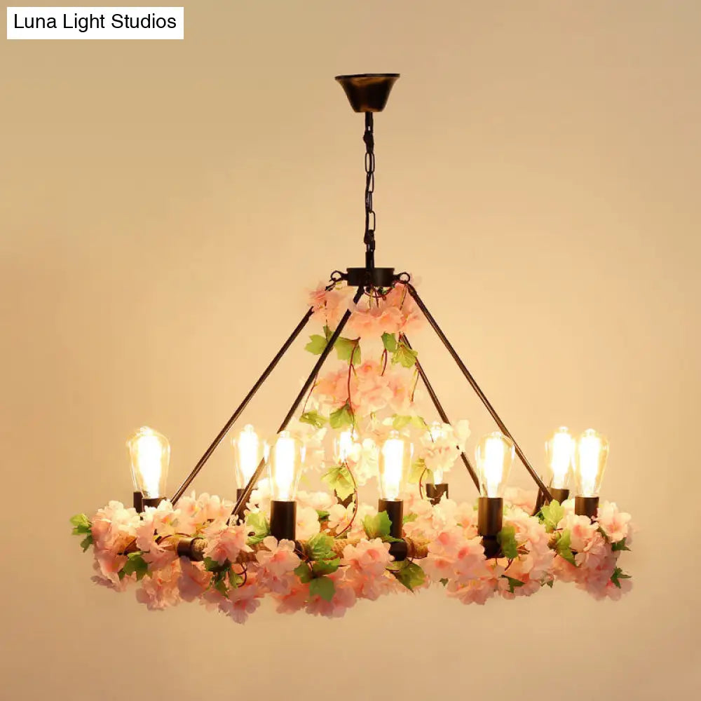 DecorBites™ Industrial Metal LED Pendant Light with 10 Bulbs - Pink/Green Finish - Perfect for Restaurants