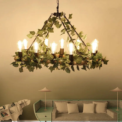 DecorBites™ Industrial Metal LED Pendant Light with 10 Bulbs - Pink/Green Finish - Perfect for Restaurants