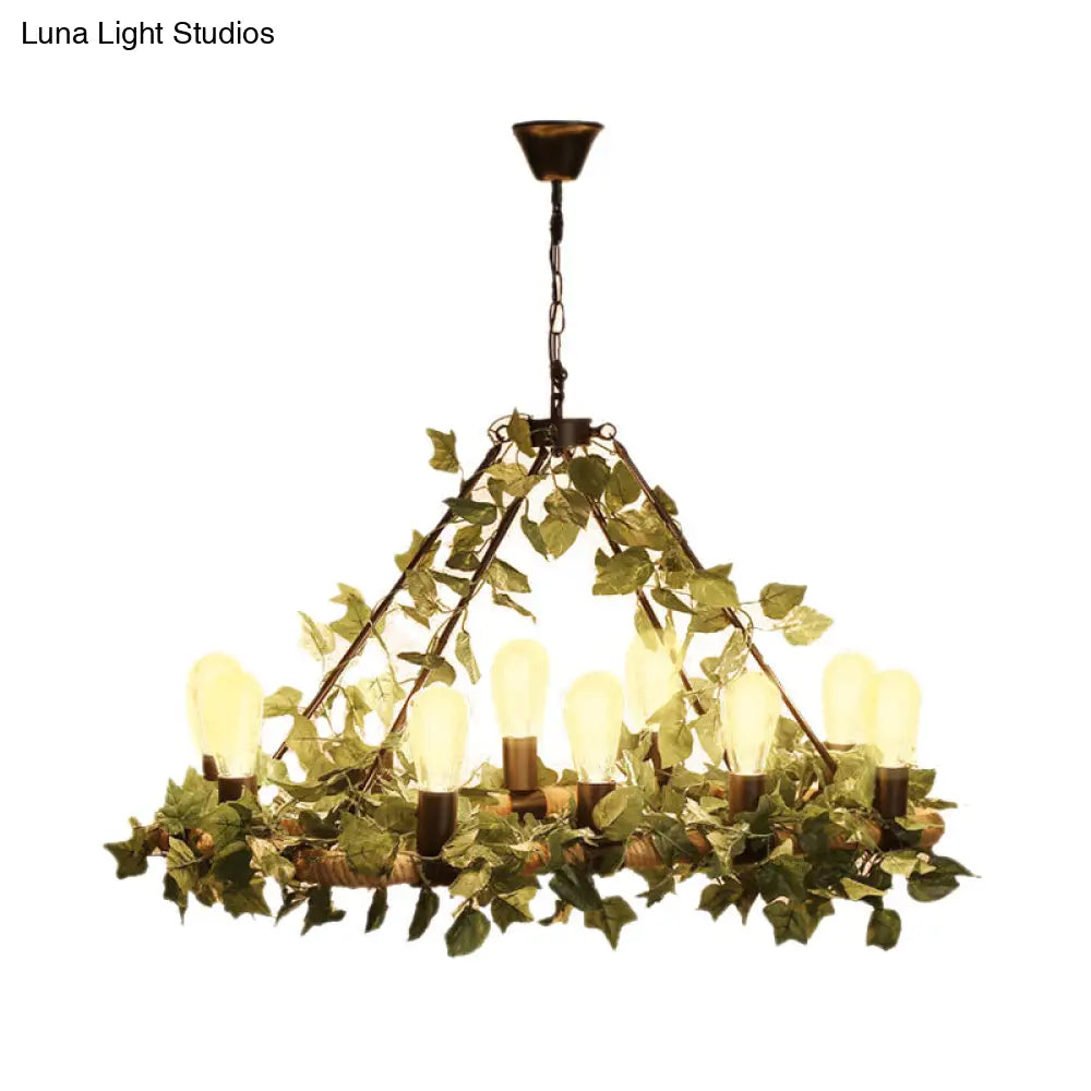 DecorBites™ Industrial Metal LED Pendant Light with 10 Bulbs - Pink/Green Finish - Perfect for Restaurants