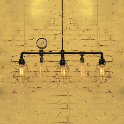 DecorBites™ Industrial Metal Piping Island Ceiling Light with Wire Guard - 5-Bulb Pendant Lighting for Dining Room, Black