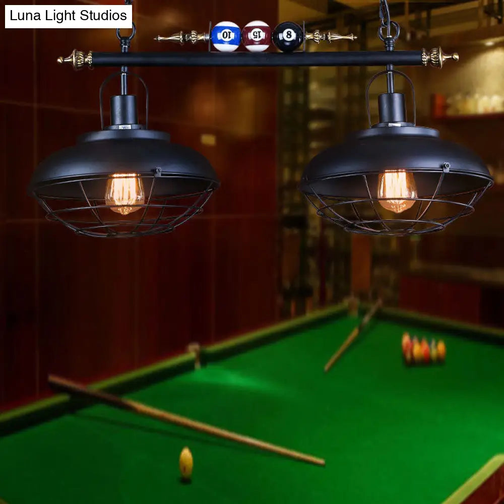 DecorBites™ Industrial Metal Wire Frame Island Light with Barn Shade - Black Finish, 2/3 Heads, Ideal for Billiard Room