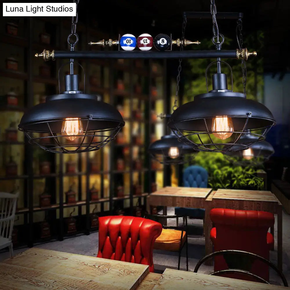 DecorBites™ Industrial Metal Wire Frame Island Light with Barn Shade - Black Finish, 2/3 Heads, Ideal for Billiard Room