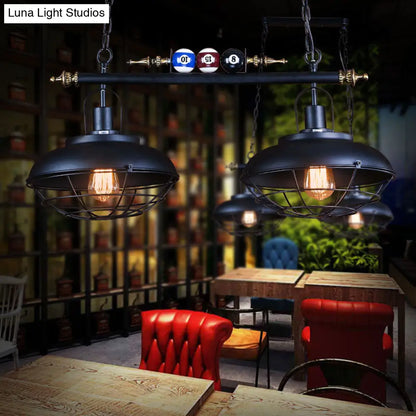DecorBites™ Industrial Metal Wire Frame Island Light with Barn Shade - Black Finish, 2/3 Heads, Ideal for Billiard Room
