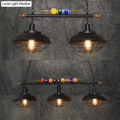 DecorBites™ Industrial Metal Wire Frame Island Light with Barn Shade - Black Finish, 2/3 Heads, Ideal for Billiard Room