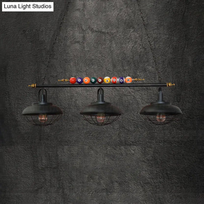 DecorBites™ Industrial Metal Wire Frame Island Light with Barn Shade - Black Finish, 2/3 Heads, Ideal for Billiard Room