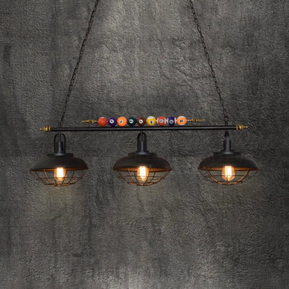 DecorBites™ Industrial Metal Wire Frame Island Light with Barn Shade - Black Finish, 2/3 Heads, Ideal for Billiard Room