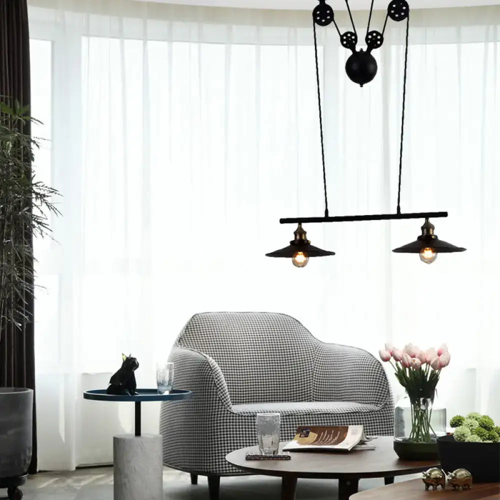 Industrial mickey metal island pendant light kitchen pull chain black
