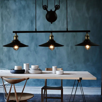 Industrial mickey metal island pendant light kitchen pull chain black