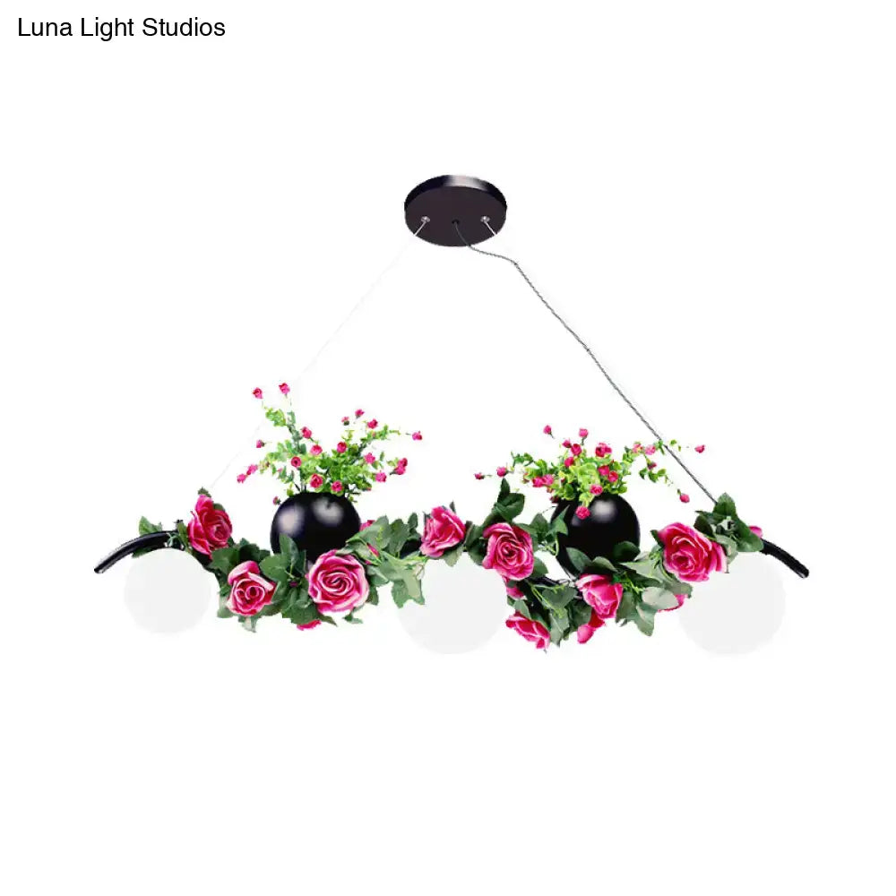 Industrial opal glass pink rose floral pendant light dining room