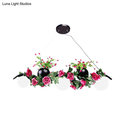 Industrial opal glass pink rose floral pendant light dining room