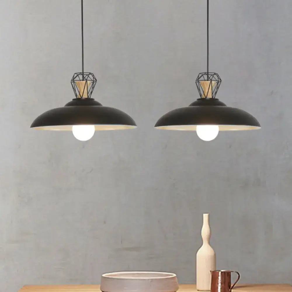 Industrial black metal shade pendant lamp kitchen wireframe light