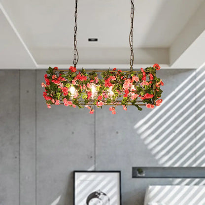 DecorBites™ Industrial Rectangular Brass LED Pendant Light with 4 Bulbs - Ideal for Bedroom