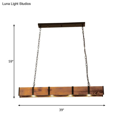 DecorBites™ Industrial Rectangular Wooden Island Ceiling Light with 4 Lights and Metal Chain - Brown Finish