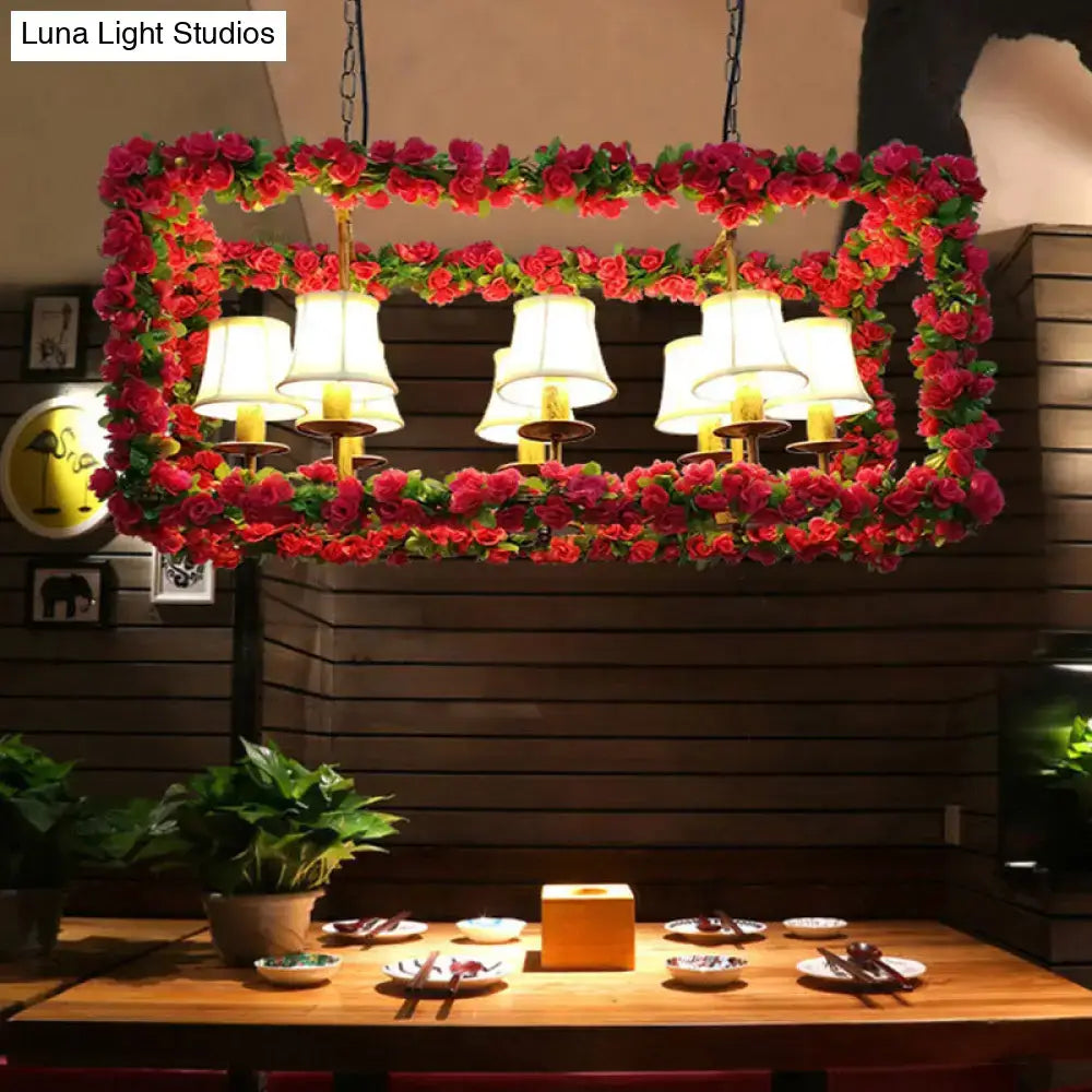 Industrial red flower rectangular island chandelier dining room light