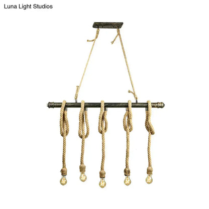 Industrial retro beige & light yellow rope exposed island light kitchen