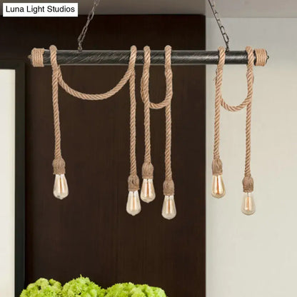 Industrial retro beige & light yellow rope exposed island light kitchen