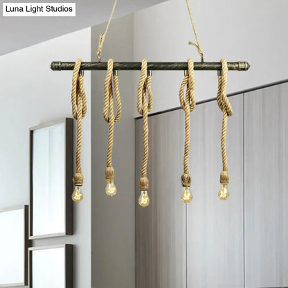 Industrial retro beige & light yellow rope exposed island light kitchen
