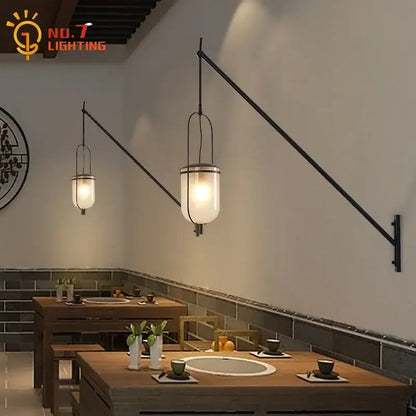 Industrial retro black led wall lamp dining room lantern sconce