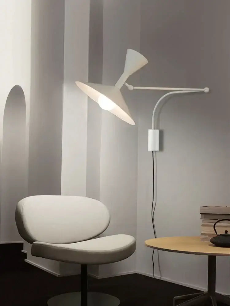 Industrial retro black & white swing arm wall lamp bedroom light