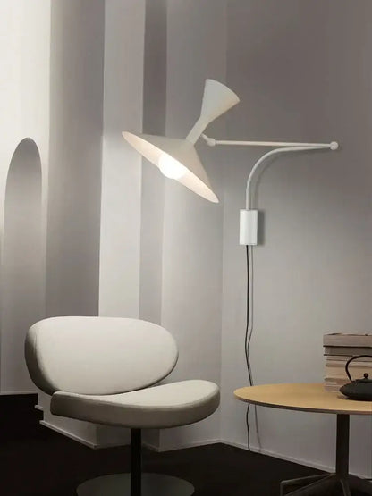 Industrial retro black & white swing arm wall lamp bedroom light