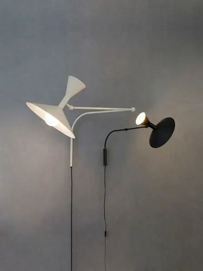 Industrial retro black & white swing arm wall lamp bedroom light