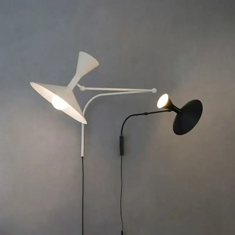 Industrial retro black & white swing arm wall lamp bedroom light